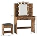 Vabches Vanity Desk with Lights,Makeup Vanity with Power Strip,Dressing Table Set with 2 Large Drawers,Vanity Mirror 3 Lighting Color Adjustable,Rustic Brown