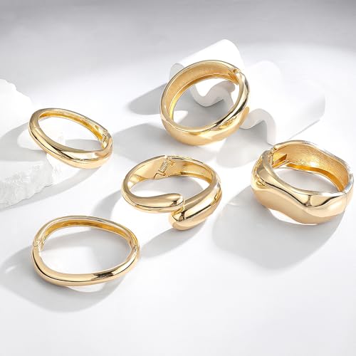 RIOSO Gold Chunky Bracelets for Women Bangles Thick Cuff Big Large Statement Set Women's Gold Bangle Chunky Bracelet3