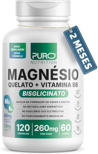 Magnésio Puro Nutrition, Quelato, Bisglicinato + Vitamina B6, 260...