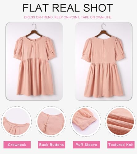 Image of Dokotoo Womens Summer Crewneck Puff Sleeve Babydoll Elegant Empire Waist Mini Swing Skater Dresses with Pockets