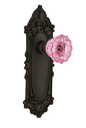 Nostalgic Warehouse 725193 Victorian Plate Privacy Crystal Pink Glass Door Knob in Oil-Rubbed Bronze, 2.375