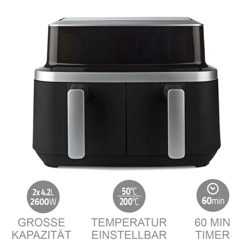 TronicXL DUO Heißluftfritteuse 2 Kammern Digital I Digitale Doppelkammer Heißluft Fritteuse Air Fryer mit Timer I 10 Programme I Friteuse I Dörrautomat I Display I Cool Touch – Bild 5