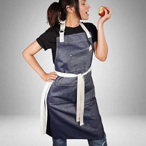 Image of 100% Cotton Unisex Apron - Adjustable Neck Straps, Vibrant Print, Reinforced Stitching, Multipurpose& Deep Pocket - for Cooking, Catering, Gardening, Painting-Printed Aprons