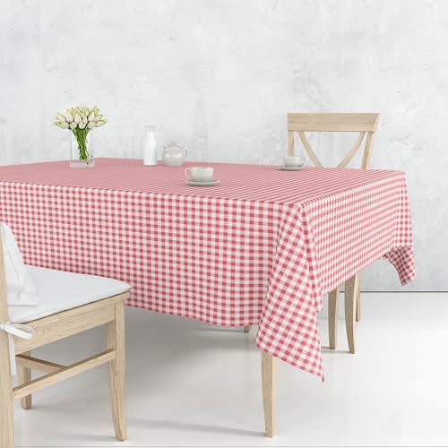 Nortufting Nappe de Table Toile Cirée à Carreaux imperméable Décor Traditionnel – Largeur 140 cm – Livraison roulée et sans Plis (Rouge, Rectangle 140...