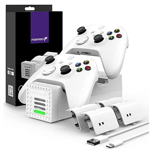 Fosmon Quad PRO styrenhet laddare kompatibel med Xbox One/One X/One S Elite-kontroller (uppgraderad), dubbel docka + 2 batteriplatser dockningsladdningsstation med 4 uppladdningsbara batteripaket – vit