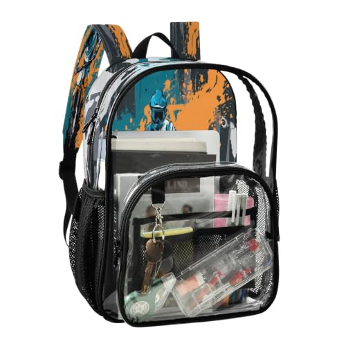 Jucciaco PVC Backpacks Graffiti Motorcycle Girls Boys Large Clear Decor Transparent Backpack School See Through Bookbag Waterproof Fashion Activities Learning Work And Travel Bag - Image 2