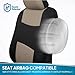 BDK PolyPro Car Seat Covers Full Set in Light Beige on Black, Front and Rear Split Bench Seat Covers for Cars, Easy to Install Car Seats Cover Set and Accessories for Auto Trucks Van SUV - Light Beige