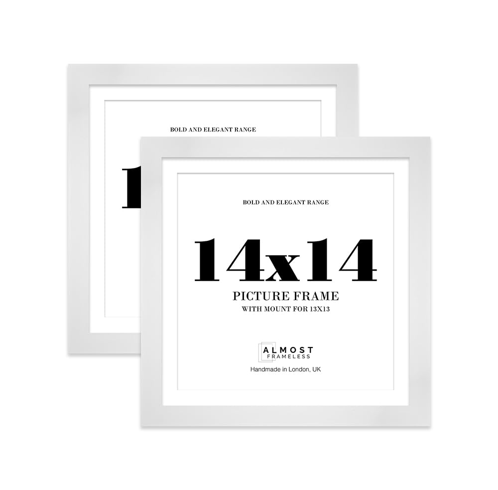 14x14 White Square Frame With Mount for 13x13 Pictures 28mm Edge Frame Display with Wall Hooks, 2 Pack