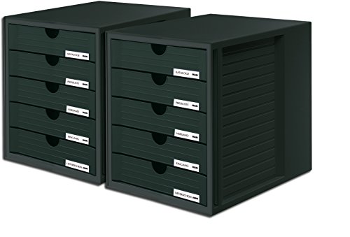 HAN Schubladenbox SYSTEMBOX 1450 mit 5 geschlossenen Schubladen für Formate bis C4 (Schwarz / 2 Boxen)