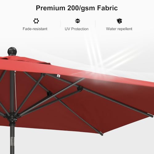 Image of PURPLE LEAF Patio Market Umbrella 9' x 6' Rectangle Dual Tilt Red 8 Ribs
