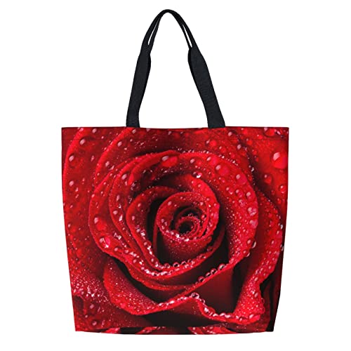 zerosevenee Bolso grande para mujer, casual, reutilizable, para compras, compras, rosa roja, Talla única