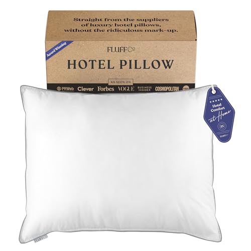 FluffCo Zen Fluff Down Standard/Queen Pillow with 600 Fill Power White Duck Down Stomach Sleeper Pillows – Luxury Hotel Quality 300 Thread Count – 100% Cotton Feather Pillows (Soft Queen Size 1 Pack)