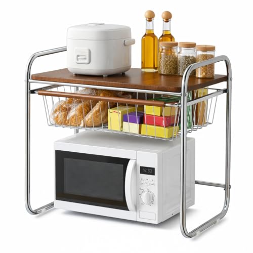 Evergoods Microwave Stand Multi-Tier Kitchen Storage Shelf With Storage Drawer – Space-Saving Rack For Microwave, Appliances & Kitchen Essentials
