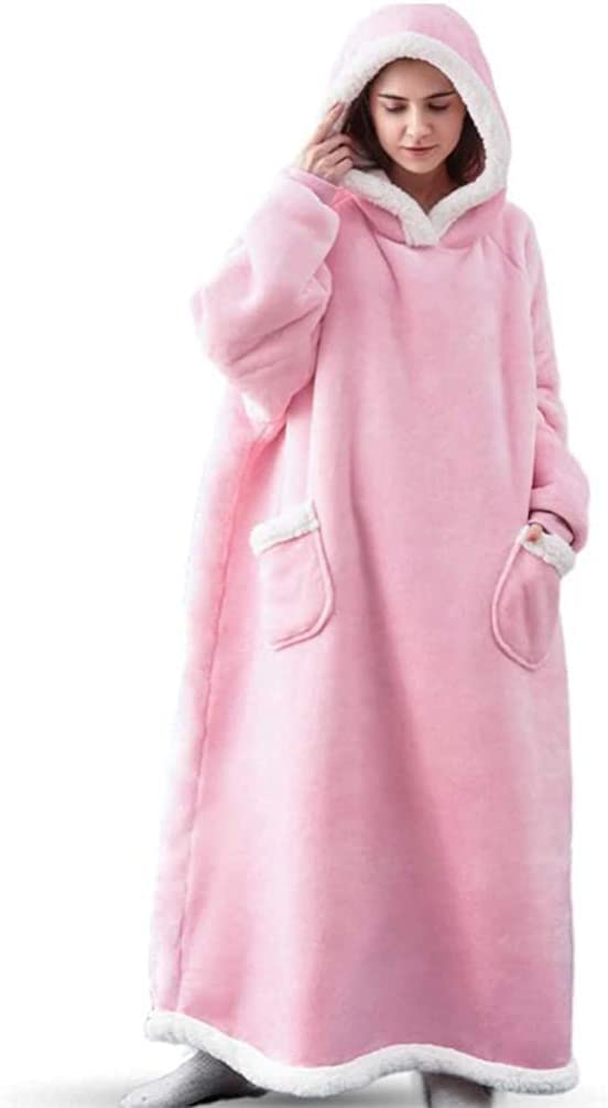 Seogva Extra Long Wearable Blanket Hoodie, Oversized Blanket Sweatshirt for Women and Men, Super Warm and Cozy Hooded Sweatshirt with Sleeves and Giant Pocket