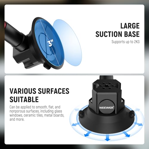 Image of NEEWER Triple Suction Cup Camera Car Mount [Simplified] with Phone Holder & Action Camera Adapter Compatible with iPhone GoPro OSMO Action Pocket 4 3 2 Hero 13 12 11 10 Insta360 Samsung, CA067