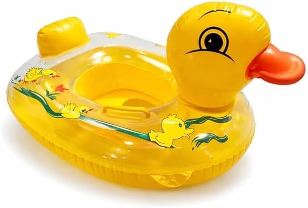 Cute Duck Inflatable Swim Ring Baby Pool Float with Seat, Lightweight Backrest Support & Stable Base, Safe PVC Infant & Toddler Swimming Ring for Pool & Water Play Babys