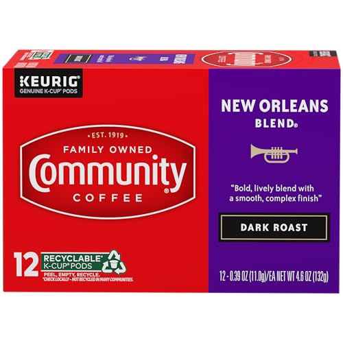 Image of Community Coffee New Orleans Blend 12 Count Coffee Pods, Special Dark Roast, Compatible with Keurig 2.0 K-Cup Brewers, 12 Count (Pack of 1)