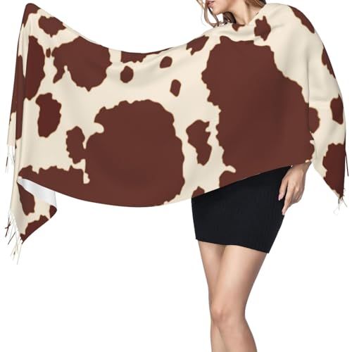 Brown Milk Cow Print Imitation Cashmere Tassel Scarf Winter Scarf Autumn Softest Classic Warm3