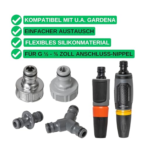 Ersatz O-Ringe Set, 24 Stück, für G 1/2 und 3/4 Zoll Garten Stecksystem, kompatibel mit Gardena 21 und 26,5 mm Hahnverbinder, Ø 16 x 11 und 22,3 x 17 mm, Silikon, Dichtring für 5303, 05303-00.701.00