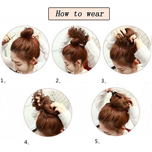 Hioffer 2 Pcs Messy Bun Hair Extensions Synthetic Hair Bun Scrunchies Updo Ponytail Curly Scrunchy Donut Chignon Hairpiece #TOP5