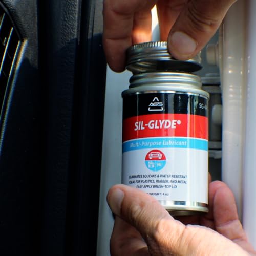 Image of AGS Automotive Solutions SIL-Glyde Brush Top Can Multi-Purpose All-Weather Lubricating Compound for All Surfaces, 4 oz Lubricant Can, Silicone Lubricant, Ensure Friction Resistance