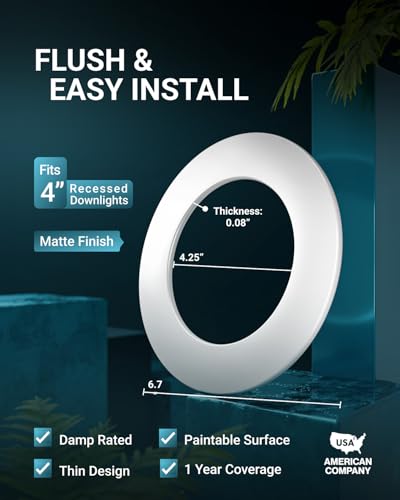 Image of Sunco 12 Pack Goof Rings for 4 Inch Recessed Lights White Can Light Goof Trim Ring, Outer Diameter 6.7-inch, Inner Diameter 4.25-inch, Durable Plastic Design, Matte Finish, Flush Mount