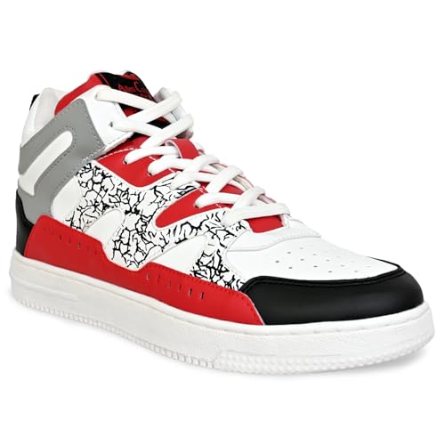 Image of Allen Cooper Men's High-Top Sports Sneakers | Lightweight Training & Casual Shoes | Non-Slip Gum Sole, Breathable Comfort, Stylish Orange Stripes | Ideal for Gym, Running