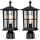 SNRU 3 Inch Post Lights Outdoor Hard Wired 2Pack, Waterproof Outside Lamp Posts Outdoor Lighting Fixtures Pier Mount, Electric Black Aluminum Pillar Lights for Gate Patio Garden, Bulb Not Included
