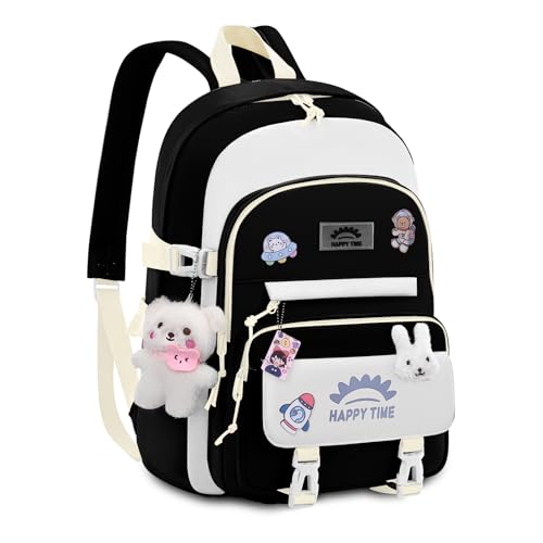 Tanou Mochila escolar para niñas, mochila escolar y adolescentes, 20 litros, mochila escolar para niñas de 3º a 7º grado, ligera y resistente al agua, de nailon, 0014# Negro