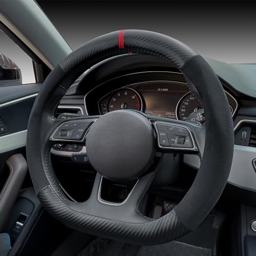 Carodi Coprivolante Per Auto In Pelle Scamosciata, In Fibra Di Carbonio, Antiscivolo, Adatto Per Interni Auto, 38,1 Cm, Universale (Forma A D, Pelle Scamosciata Nera Con Fibra Di Carbonio) - 3