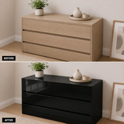 Image of Vinyl Contact Paper Decorative for Cabinets Countertops Kitchen Shelves Liner Self Adhesive Film Peel and Stick Waterproof Removable Wallpaper (Inches 12 x 60, Glossy Black)