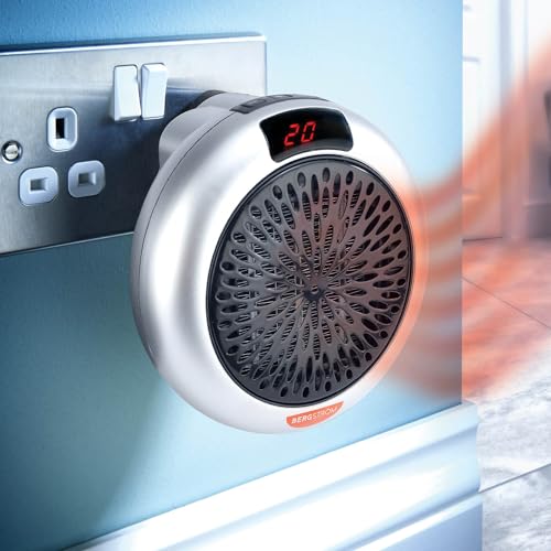 Coopers of Stortford - Mini Plug In Heater with Adjustable Thermostat 15-32°C - 360° Rotating Plug Socket Fit - 600W Portable Heater with Countdown Timer and Two Fan Speeds for Rooms up to 20m²