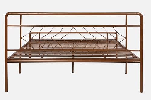 Image of Vara Metal King Size Bed Without Storage | Wrought Iron Double Bed with Headboard & Footboard | Sturdy Powder Coated Platform Bed King Size Cot for BedroomLivingRoom Brown (75x72)
