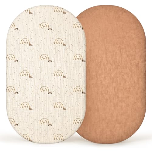 Image of lulumoon Muslin Bassinet Sheets Baby: Cotton Bassinet Sheets Fitted for Boys and Girls - Bassinet Mattress Sheets for Oval Rectangle or Hourglass