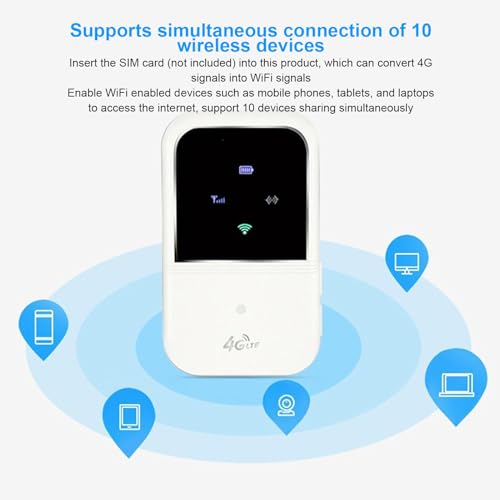 Image of 4G LTE Mobile Hotspot, Portable WiFi Router with SIM Card Slot for Global Travel, Computer Routers Support 10 Devices 2400mAh Battery 150Mbps for Europe Asia Africa
