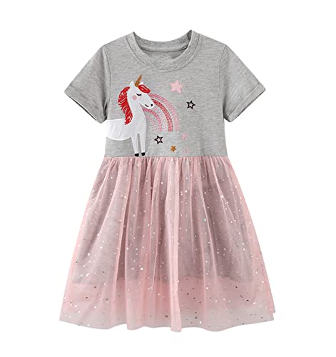 Toddler Girl Summer Tulle Dress Cute Cartoon Pattern Cotton Dress Sequins Stripe Daily Baby Girl Casuals Dress
