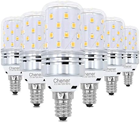 E12 Candelabra LED Bulb, 9W(60 Watt Light Bulbs Equivalent), Non-immable, Soft White 3000K, Metal Shell, 360 Degree Angle for Chandelier Home Lighting, 6 Pack, Chener