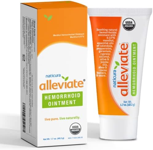 Naticura Alleviate Hemorrhoid Treatment Ointment - Fast Cooling Relief Cream Soothing USDA Organic Formula with Menthol and Shea Butter for Burning ItchingBleeding Fissures and Swelling