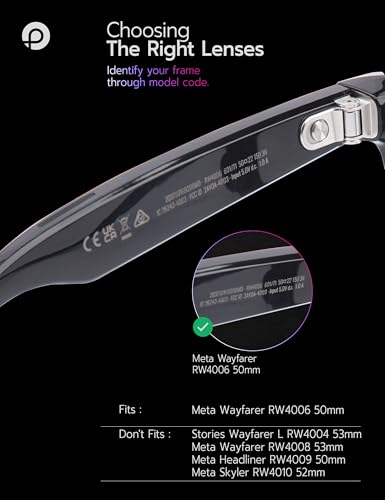 Image of Replacement Lenses for Ray-Ban Meta Wayfarer RW4006 & RW4012 50mm AI Glasses - Photochromic, Anti Blue Light Lens