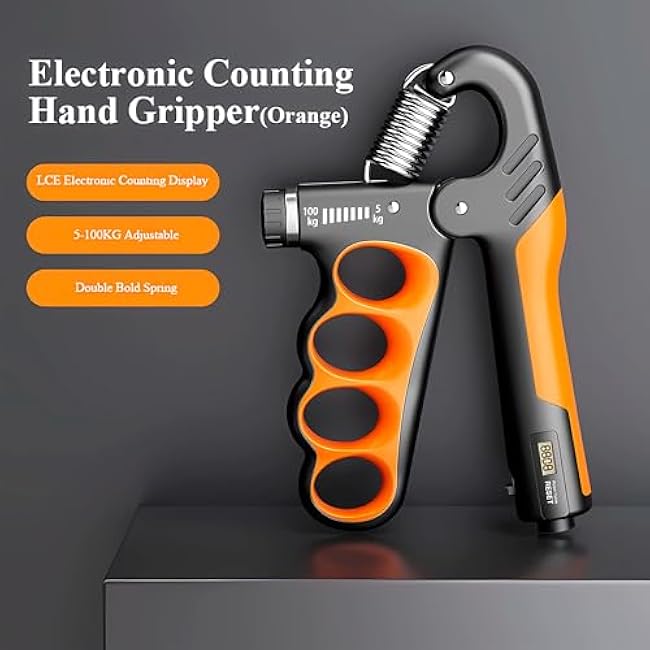 Grip strength trainer, adjustable hand grip strengthener, Durable Adjustable Resistance 5-100KG With Digital Counter, ergonomic design, high-strength spring, perfect hand