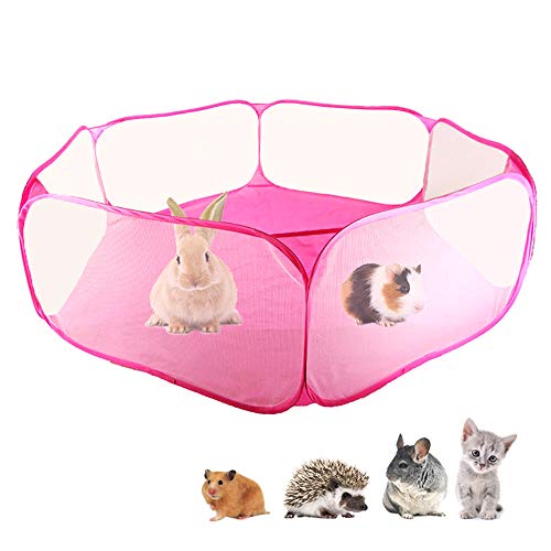 Amakunft Small Animal Playpen, Pop-Up Portable Play Yard for Guinea Pigs, Rabbits, Hamsters, Hedgehogs, Foldable Exercise Fence with Breathable Mesh for Indoor Outdoor Use