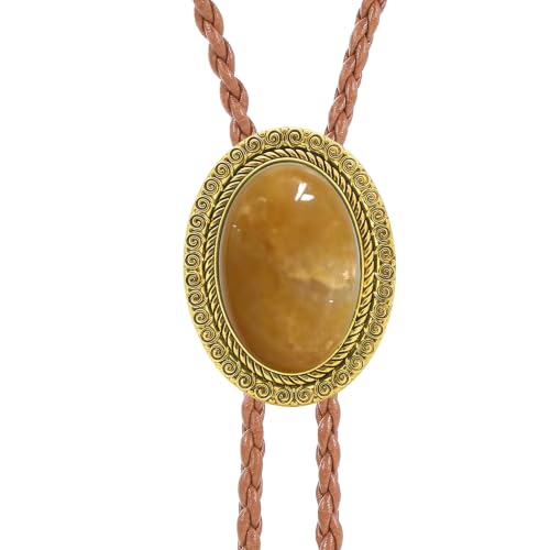 Image of Jeilwiy Bolo Tie for Men Real Stone Westwern Cowboy Ties Silver Bolos Women Leather Necktie Gift for Birthday Christmas