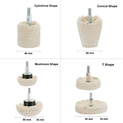 JTENG Polierscheibe für bohrmaschine, polieraufsatz 6 pcs bürsten Satz konischer baumwollsamt Polier Wheel Polierkegel Polishing Buffing Pad Für Manifold Aluminium Edelstahl Chrom usw (6 pcs)