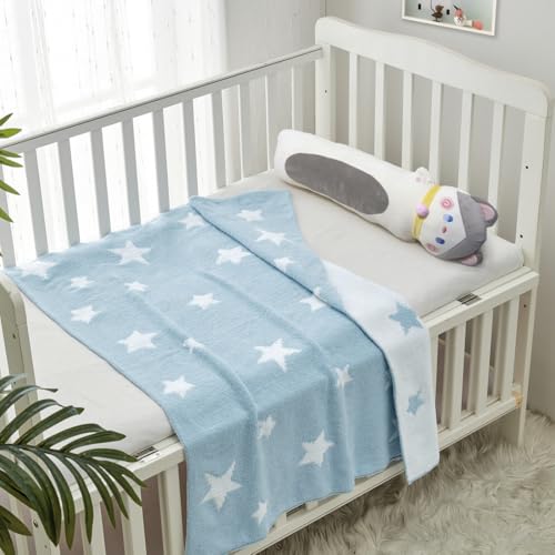 Image of CREVENT 30 inchX40 inch Cozy Soft Warm Chenille Baby Blanket for Girls Boys, Newborn Essentials for Infant, Baby Shower Receiving Gift - Blue Star
