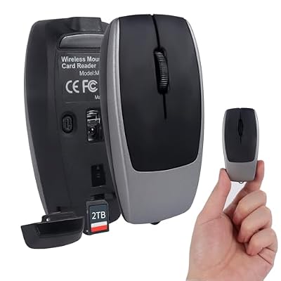 Mini Bluetooth Wireless Mouse with TF Card Reader, Rechargeable, Silent Click, Portable for Laptop, PC, Travel, Office & Home Use (Grey)