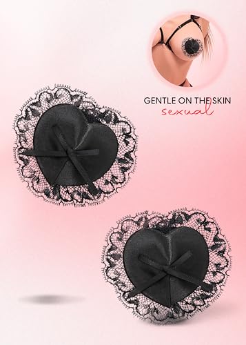 Lace Heart Shaped Breast Covers Adhesive Bra Cover, Lace Soft Fluffy Handcuffs for Grownups and Black Satin Mask4