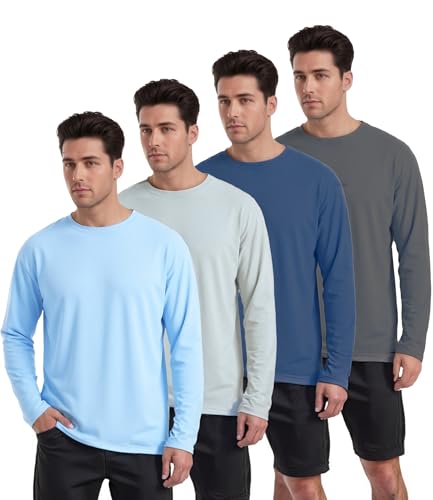 Kinglaman 4 Pack Men's UPF 50+ Rash Guard Swim Fishing Sun Shirts, Long Sleeve SPF UV Sun Protection...