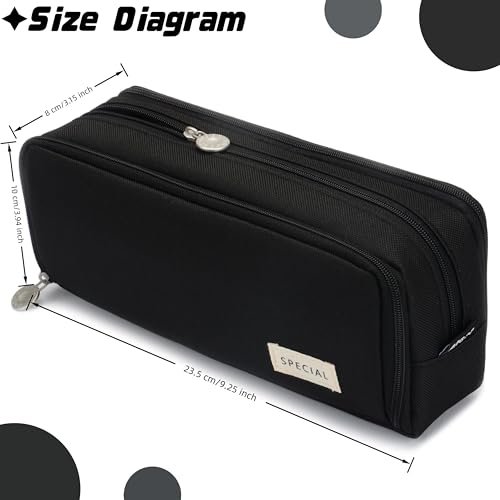 Image of Large Capacity Special Aesthetic Pencil Case Organizer with 3 Compartments, Big Preppy School Pencil Pouch Bag for Girls Women Adults, Pencil Holder Pen Pouch Cases (Black)
