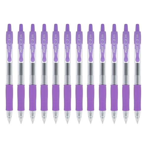 PILOT G2 Retractable Gel Pens, Extra Fine Point, Purple Ink, 0.5 mm, 12 Pack (31107)