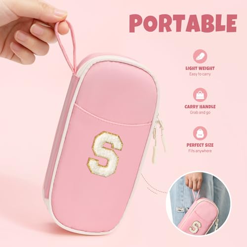 Image of SUNEE Cute Pencil Case, Kawaii Big Capacity Pencil Pouch, Personalized Initial Pencil Bag with Zipper, Stationery Storage and Organizer, Back to School Supplies, Pen Box for Girls & Boys, Teen, S-Pink